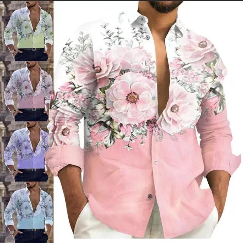 Camisa de Primavera y otono hombre, Camisa Floral de manga larga para festival de bodas de alto lujo, Ż ׶ S--6XL